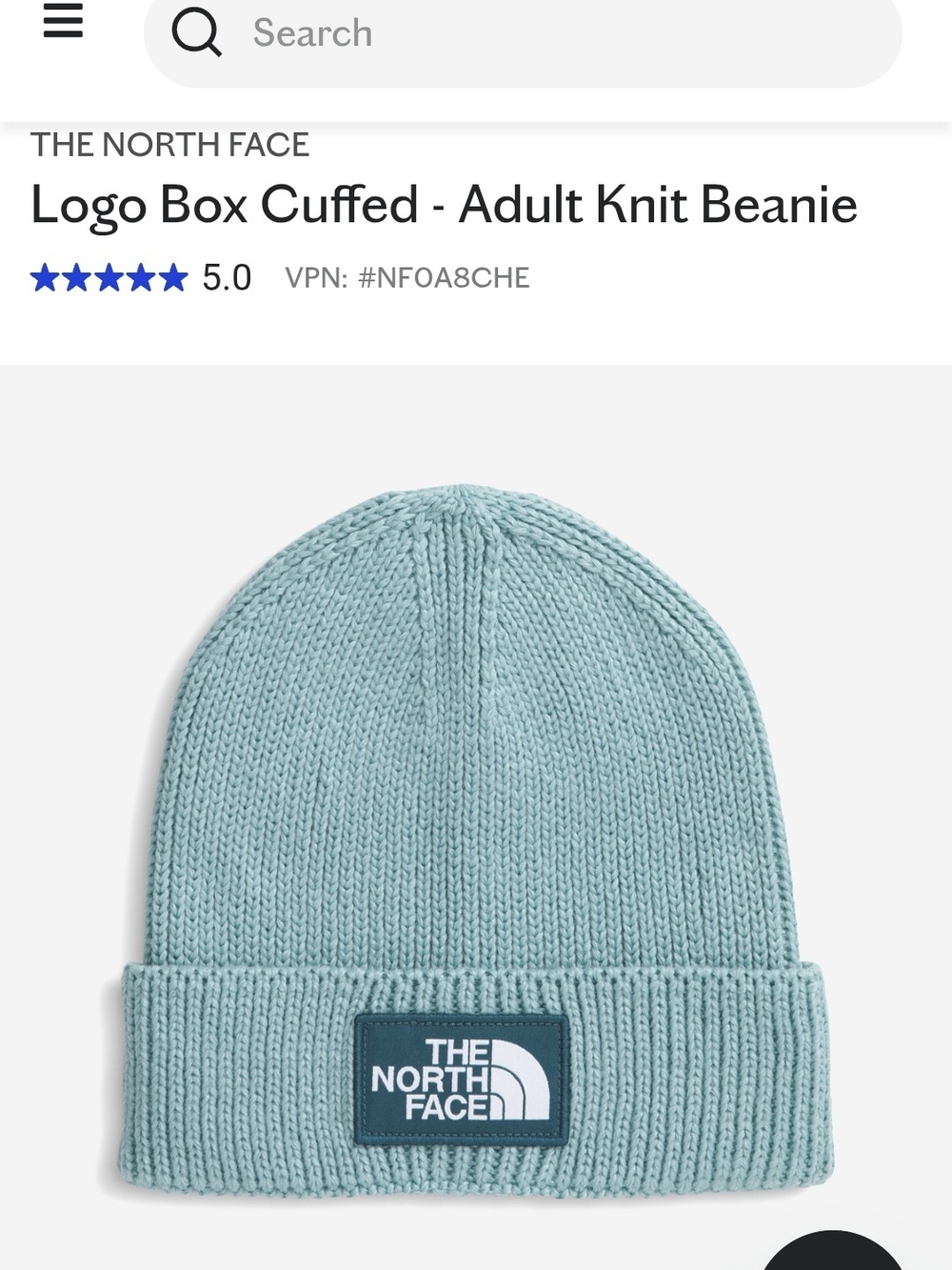The North Face Cuffed Knit Beanie in Light Teal with Logo Patch